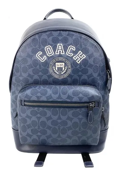Rucsac din piele naturala cu imprimeu monograma West - unisex - 42x15x32cm