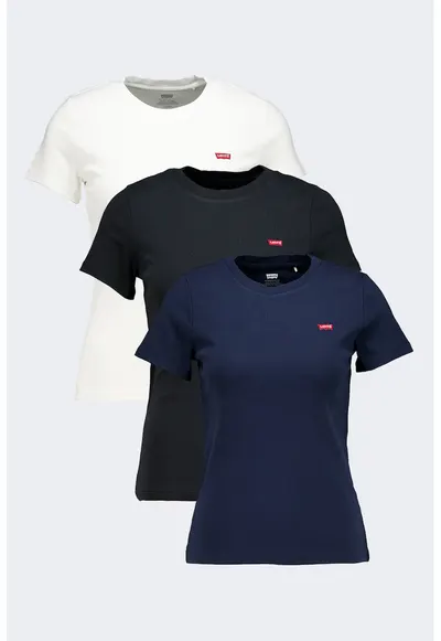 Set de tricouri slim fit - 3 piese - Alb/Negru/Bleumarin