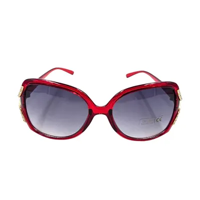 Ochelari de soare damă, Tiara, ramă roșie lucioasă, formă fluture, detalii aurii, lentile fumurii, protecție UV 400