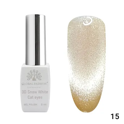 Oja semipermanenta, Snow White, 3D Cat Eye, Global Fashion 8ml, 15(FARA TPO) Engros