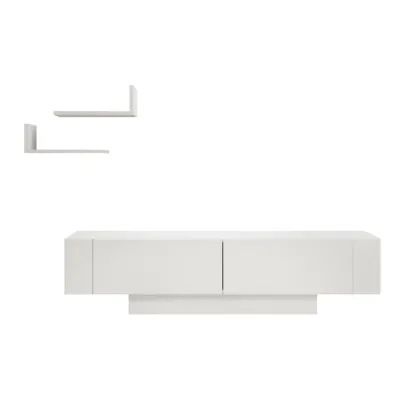 Set Living MATERA, comoda TV si rafturi suspendate, alb, 150x31,5x41,6 cm