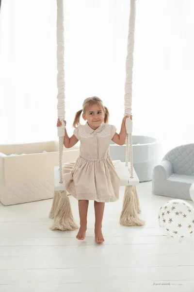 Leagan din lemn si spuma by BabySteps pentru copii WoodSwing catifea Velvet Sepia rose