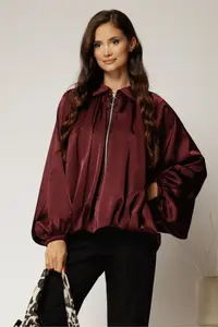 Geaca tip bomber satinata bordo cu croi lejer