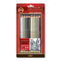 Creioane color, nuante gri 12culori, Polycolor Koh-I-Noor