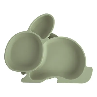Farfurie pentru copii verde salvie din silicon 18x23 cm Bunny – Orion