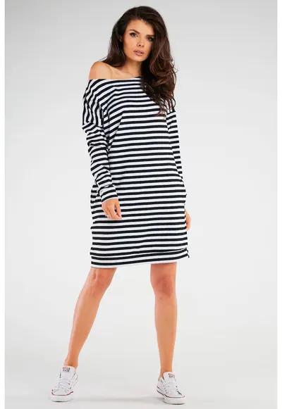 Rochie casual cu maneci lungi - Alb/Negru