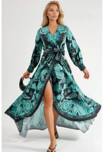 Rochie Midi - model Floral - Elegant - Verde - Poliester/Lycra