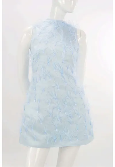 Rochie scurta cu pene ALMEEA - Albastru deschis