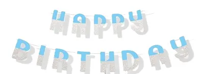 Banner PartyGo - Happy Birthday, argintiu
