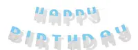 Banner PartyGo - Happy Birthday, argintiu