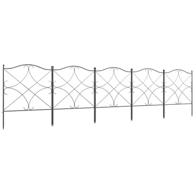 Outsunny Set Gard de Grădină cu 5 Panouri și Stâlpi, Gard Decorativ din Metal, 305x62 cm, Negru | Aosom Romania