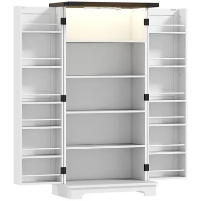 HOMCOM Bufet pentru bucătărie, corp de depozitare pentru bucătărie, cu 12 rafturi pe uși, lumină LED magnetică, 60 x 40 x 120 cm, alb | Aosom Romania