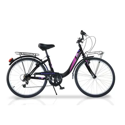 Bicicleta cu pedale, Dino Bikes, City Summertime, Cu 6 viteze, 24 inch, Peste 130 cm, Black