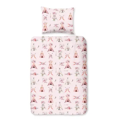Lenjerie de pat pentru copii roz din bumbac pentru pătuț 100x135 cm Boho – Good Morning