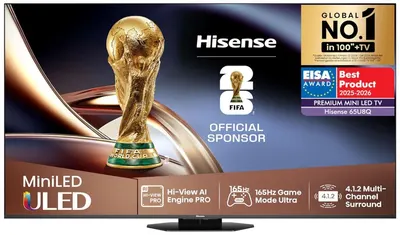Televizor smart Hisense - 65U8Q, 65'', ULED MiniLED, 4K, 165Hz, HDR10+, Dolby Vision-Atmos, negru