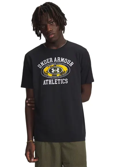 Tricou lejer cu imprimeu pe piept Globe - Negru/Galben sofran/Alb optic