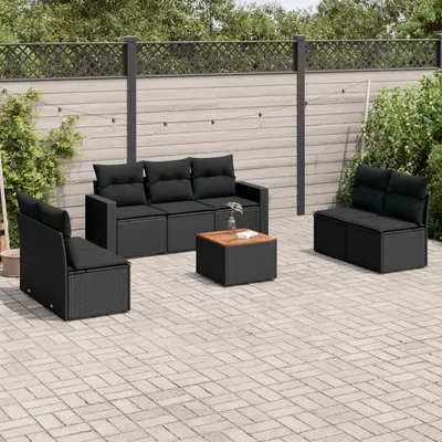Gossi set mobilier de gradina cu perne, 8 piese, negru, poliratan