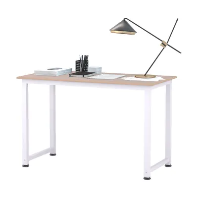 HOMCOM Masa Birou Lemn MDF Culoare Stejar si Picioare in Metal Alb | Aosom Romania