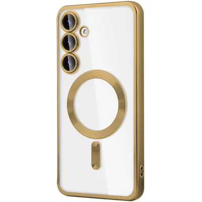 Husa Luxury Soft, Magsafe pentru Samsung Galaxy S26, Margini colorate din silicon, Spate transparent, Auriu Engros