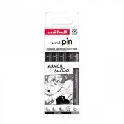 Set 5x Liner UNI PIN-200 ASP016, pe baza de apa, varf 0. 03-0. 5mm + pensula + pensula extra-fin, negru, gri inchis
