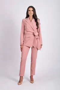 Pantaloni roz prafuit conici cu talie inalta