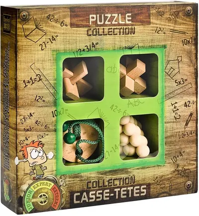 Set de puzzle-uri logice din lemn Eureka - 4 Wood Puzzles Set, Junior