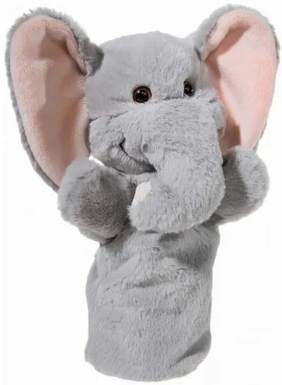 Păpușă de teatru Heunec - Elefant cu urechi roz, 28 cm
