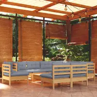 vidaXL Set mobilier grădină cu perne, 10 piese, gri, lemn masiv pin