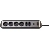 Prelungitor pentru perete/colt Brennenstuhl Estilo 6 prize, 2 USB, 3.1 A, 2m inox, adeziv inclus, argintiu-negru 1153590610