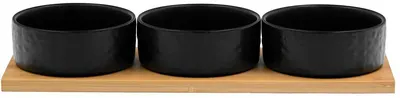Set de boluri Maison - Fleurs, 3 buc., cu bază de bambus, negre