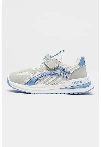 Pantofi sport low-cut din material textil si piele ecologica - Albastru pastel/Gri deschis/Alb optic