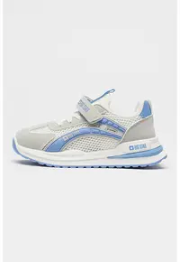 Pantofi sport low-cut din material textil si piele ecologica - Albastru pastel/Gri deschis/Alb optic