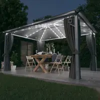 vidaXL Pavilion cu perdele & șiruri lumini LED antracit 4x3m aluminiu