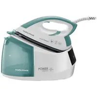 Statie de calcat Morphy Richards Power steam Intellitemp 333300, 2600W, 5 bar, 1.5 l functie Intellitemp, Talpa Ceramica, 110g/min, 190 g debit de abur continuu, Alb/Verde
