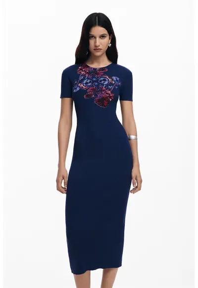 Rochie midi cu slit pe partea din spate - Rosu/Violet/Bleumarin