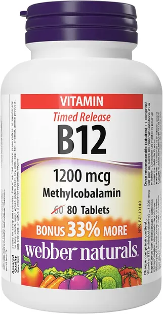 Vitamin B12, 1200 mcg, 80 tablete, Webber Naturals