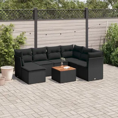 Gossi set mobilier de gradina cu perne, 8 piese, negru, poliratan