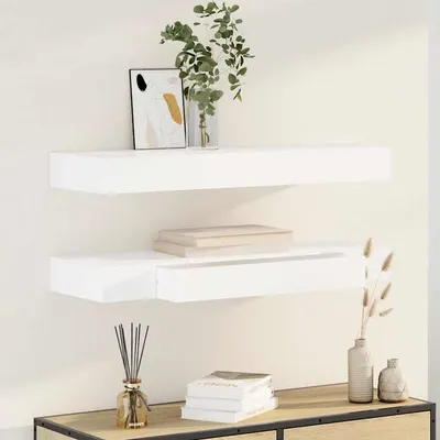 vidaXL Rafturi de perete suspendate cu sertare, 2 buc., alb, 80 cm