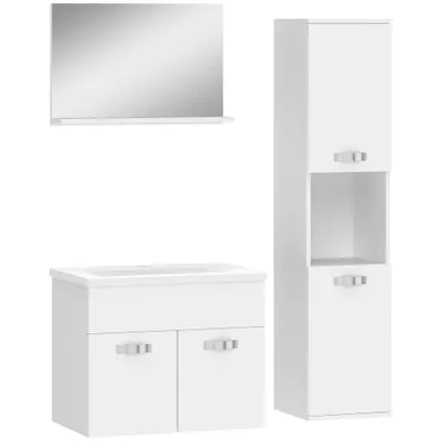 kleankin Set de mobilier pentru baie 4 piese, montat pe perete, cu oglindă, corp sub lavoar, lavoar și coloană înaltă, alb | Aosom Romania