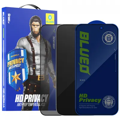 Folie de protectie Ecran Privacy Blueo Anti-Peep pentru Apple iPhone 17e / 16e / 14 / 13 Pro, Sticla Securizata, Full Glue