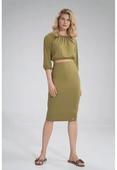 Fusta midi M793 - verde - din viscoza - eleganta - confortabila