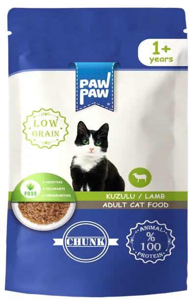 Hrană umedă bucăți pentru pisică, Adult, PawPaw, Miel, 85g Engros