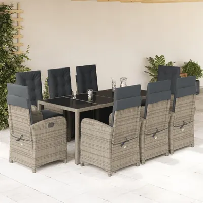 Gossi set mobilier gradina cu perne, 9 piese, gri, poliratan