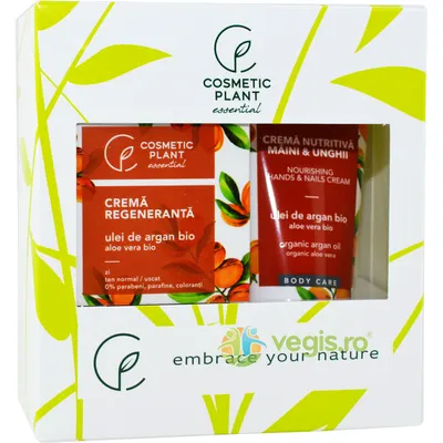 Set Essential cu Ulei de Argan si Aloe Vera ( Crema Regeneranta de Zi 50ml + Crema Nutritiva pentru Maini si Unghii 100ml)