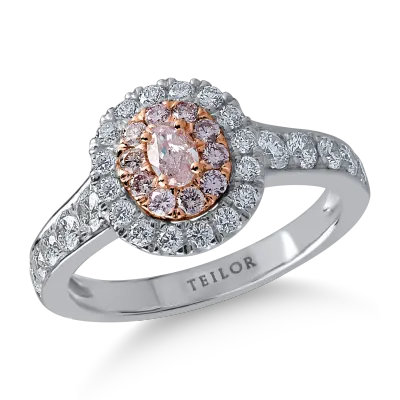 Inel din aur alb-roz cu diamante transparente de 0.76ct si diamante roz ovale si rotunde de 0.36ct