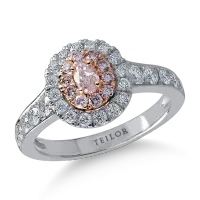 Inel din aur alb-roz cu diamante transparente de 0.76ct si diamante roz ovale si rotunde de 0.36ct