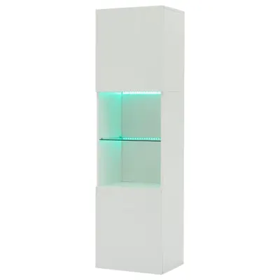 Vitrină lucioasă cu iluminare LED, 1 raft de sticlă, 45x35x160 cm, Alb