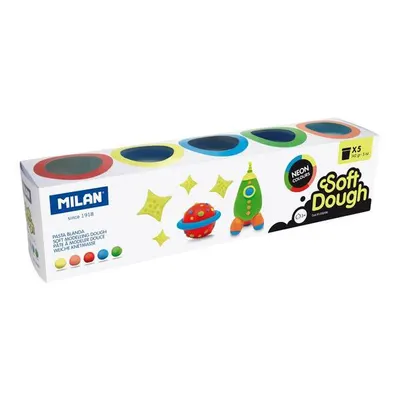 Plastilină ușoară Milan, 5 borcane x 142g, Neon Soft Dough