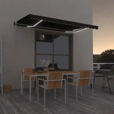 vidaXL Copertină automată cu senzor vânt & LED, antracit, 400x350 cm