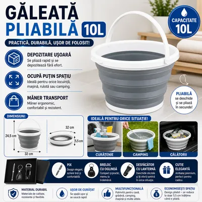 Galeata pliabila, cu maner, Marime L - 10 Litri